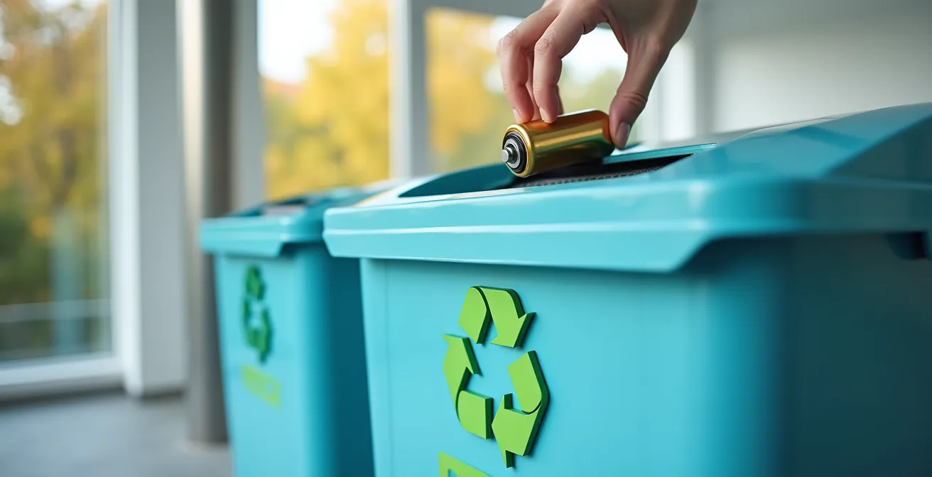 Point de collecte Call2Recycle dans un écocentre canadien avec conteneur de recyclage spécialisé