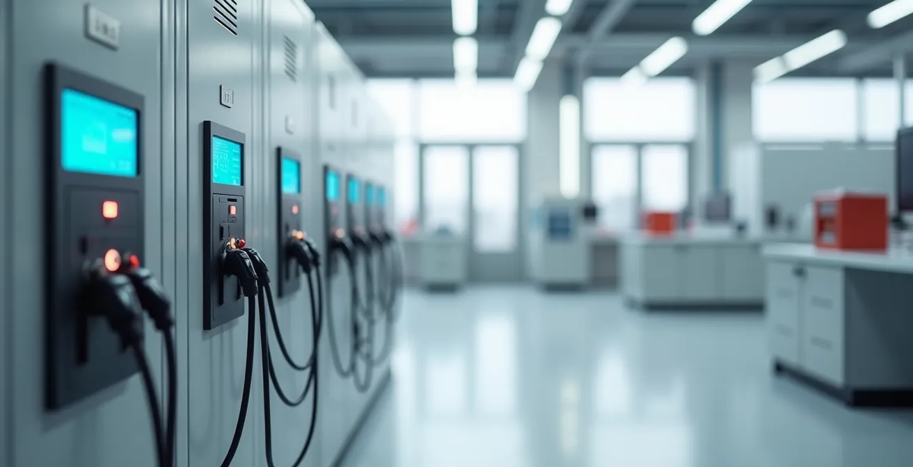 Chargeur d'accus externe professionnel dans un environnement technique épuré