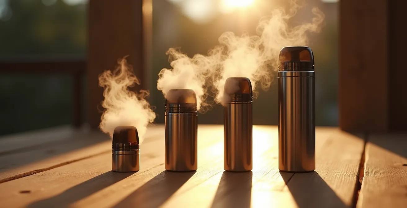 Comparaison visuelle des réglages de puissance entre différents types de pods pour le vapotage au Canada