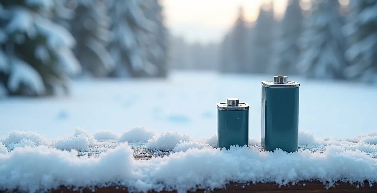 Comparaison visuelle entre batteries haute capacité et haut ampérage dans environnement hivernal canadien