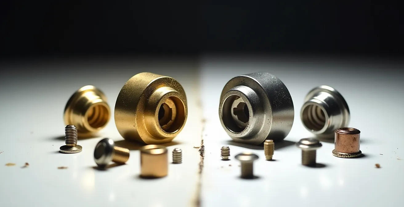 Comparaison visuelle de pièces métalliques d'atomiseur montrant les effets de la corrosion galvanique