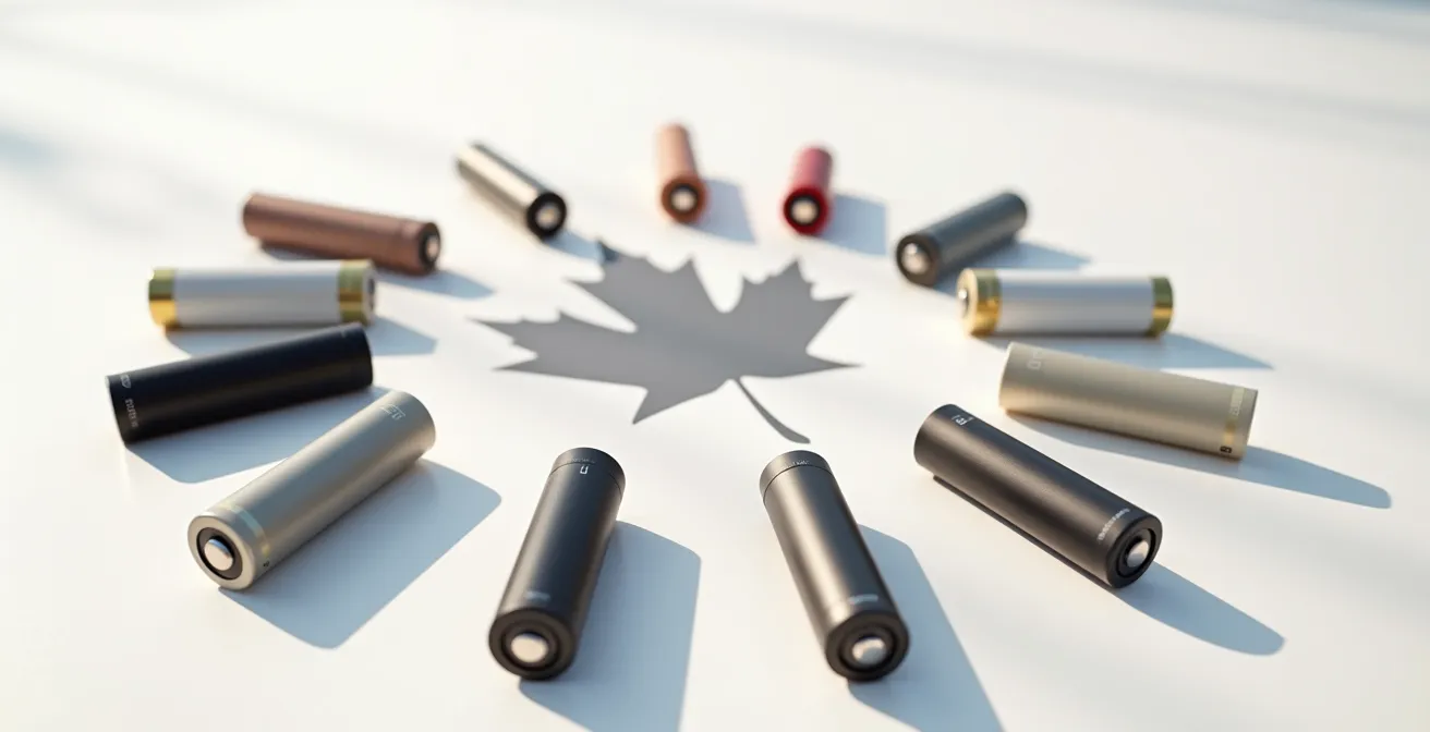 Composition symbolique illustrant le cycle de vie d'une batterie de vapoteuse