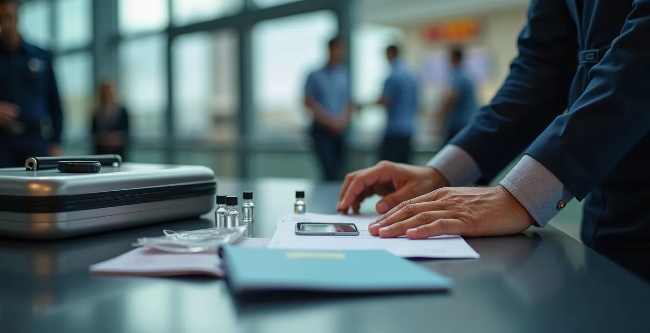 Agent des douanes canadiennes inspectant des bagages à l'aéroport