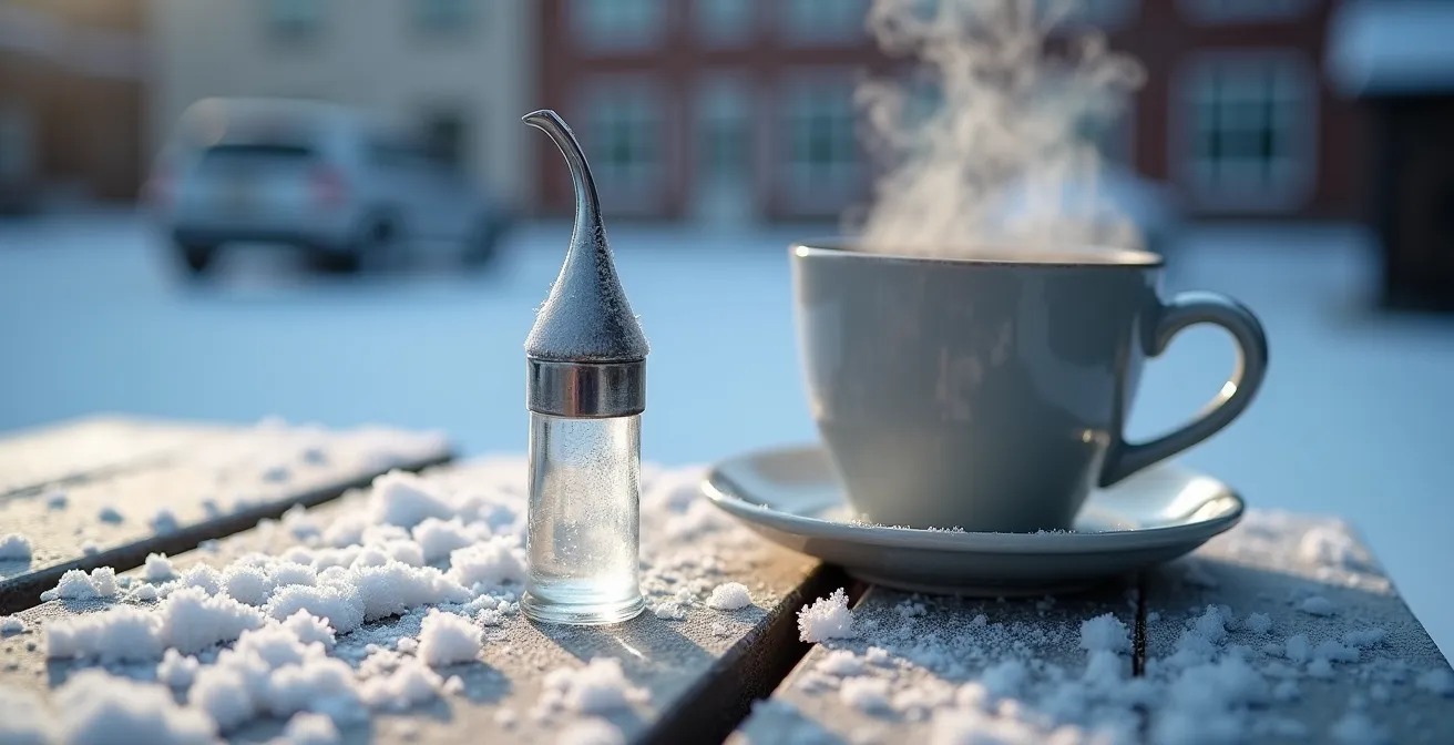 Danger du métal gelé sur les lèvres en hiver canadien