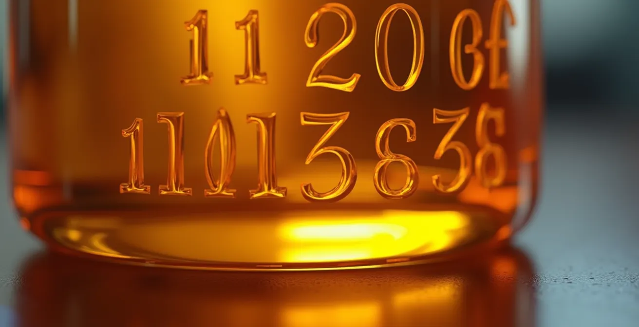 Gros plan sur une fiole d'e-liquide montrant clairement le numéro de lot et les informations de traçabilité