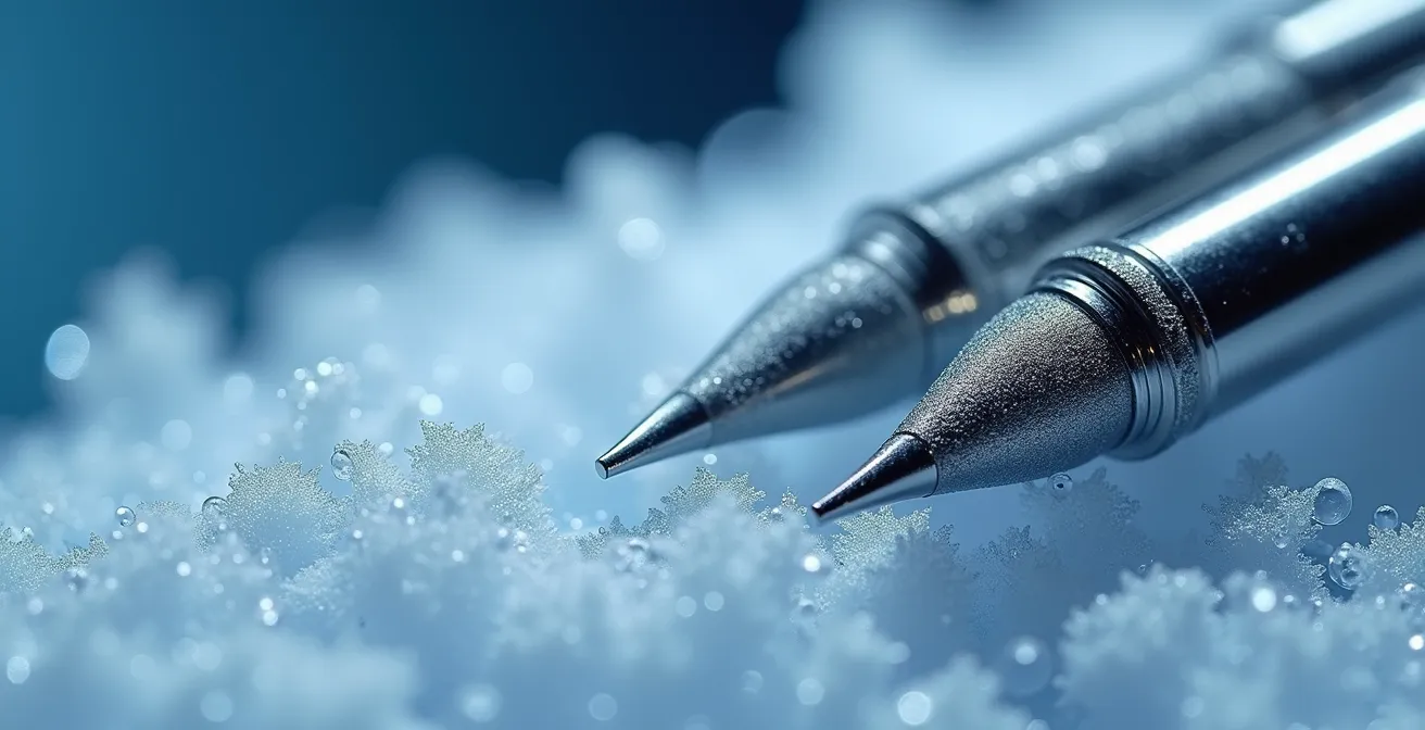 Gros plan sur différents types de drip tips montrant les effets du froid