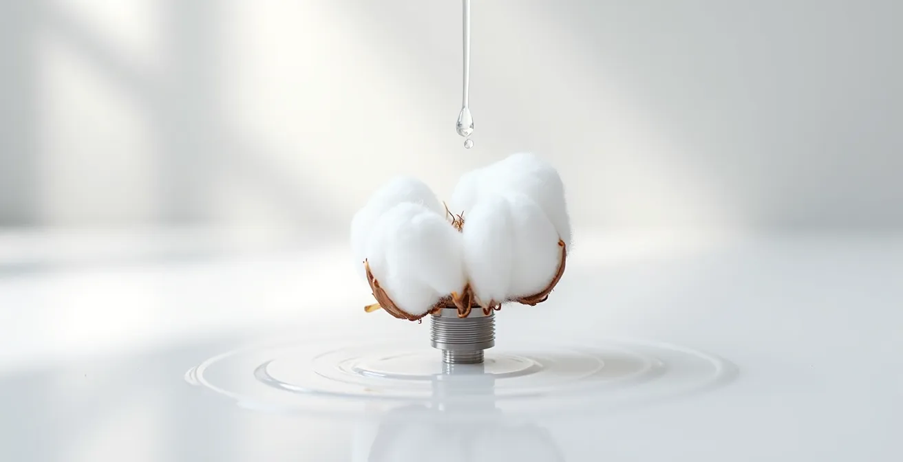 Coupe transversale d'une résistance montrant l'absorption progressive du e-liquide dans le coton