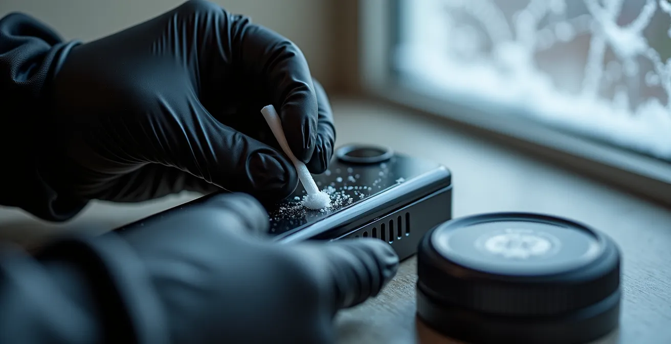 Nettoyage minutieux de l'intérieur d'une housse silicone avec coton-tige et alcool