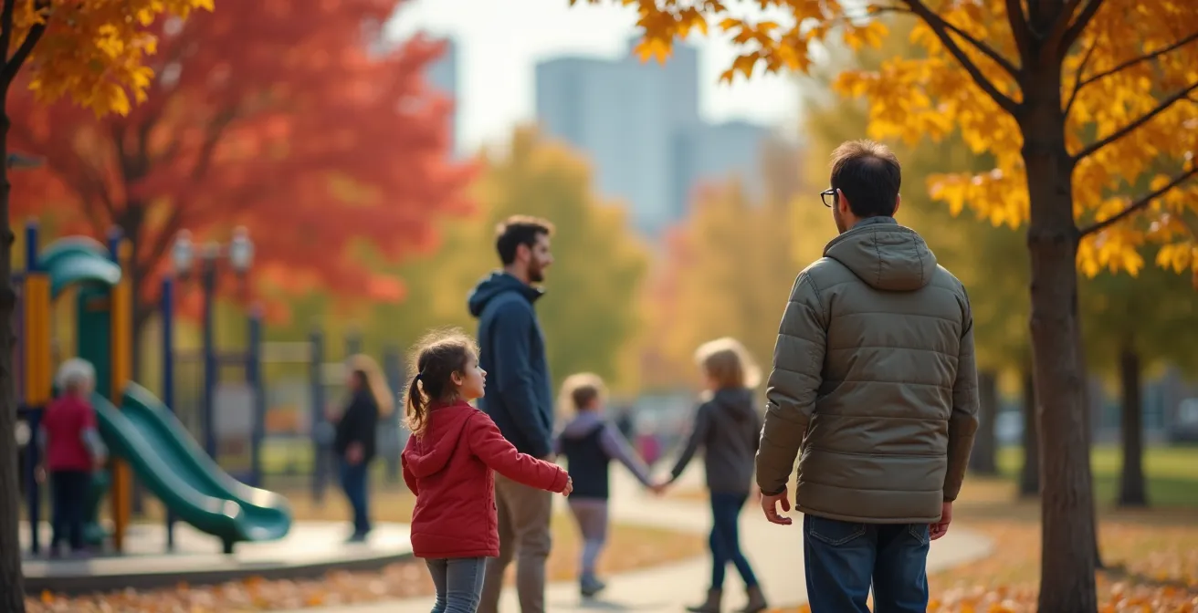 Parc public canadien avec familles et enfants dans un environnement sans fumée ni vapeur