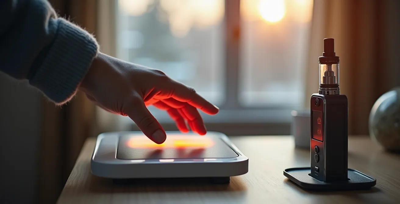 Main testant la température d'une surface près d'un radiateur