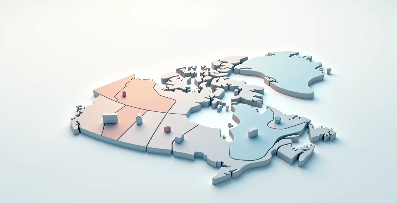 Carte du Canada montrant les différentes réglementations provinciales sur le vapotage avec zones colorées