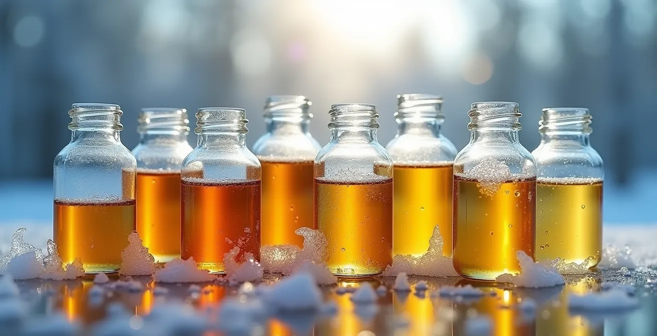 Comparaison visuelle de la viscosité des e-liquides à différentes températures hivernales