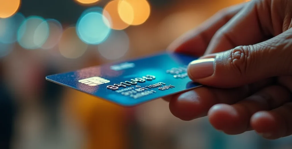 Gros plan sur des mains tenant une carte d'identité floue avec un scanner en arrière-plan